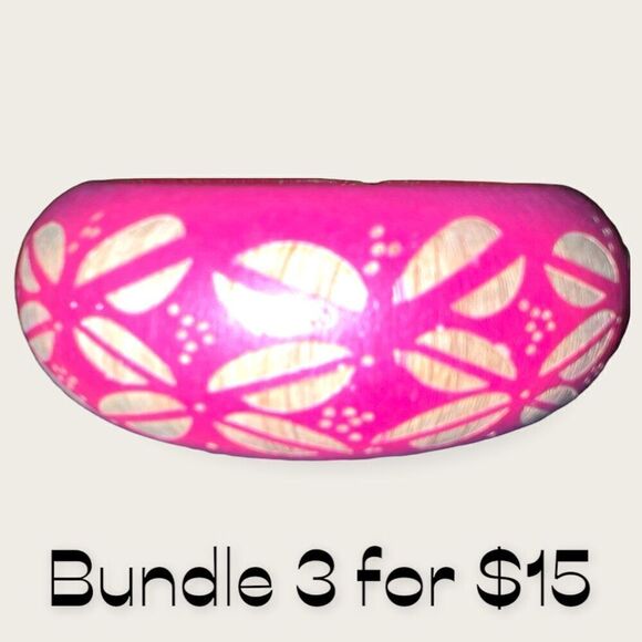 Bundle Sale 3 for $15 | Pink Patterned Wooden Bangle Bracelet - Picture 1 of 11